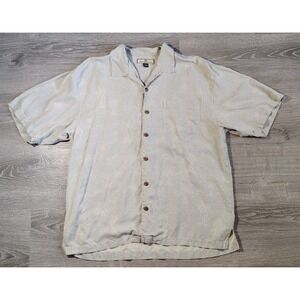 Tommy Bahama Men's XL 100% Silk Button Shirt Light Green Relax Floral Palm Trees